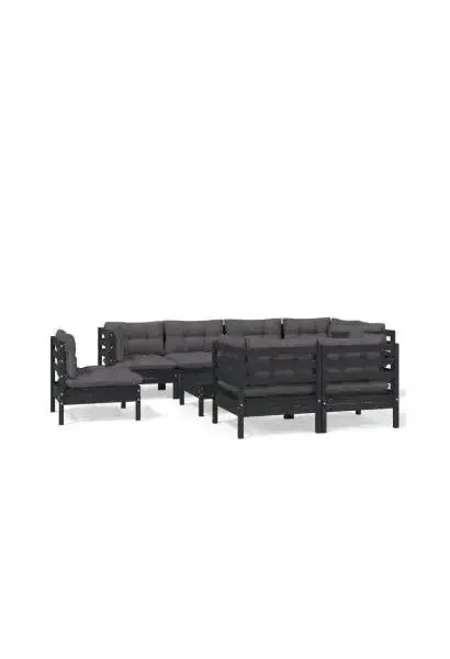 VIDAXL 3096524 Juego de sofás para jardín de 9 piezas con cojines hecho en madera color negro y gris oscuro de vidaXL