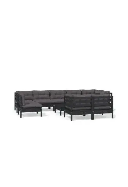VIDAXL 3096536 Juego de sofás para jardín de 10 piezas con cojines hecho en madera color negro y gris oscuro de vidaXL