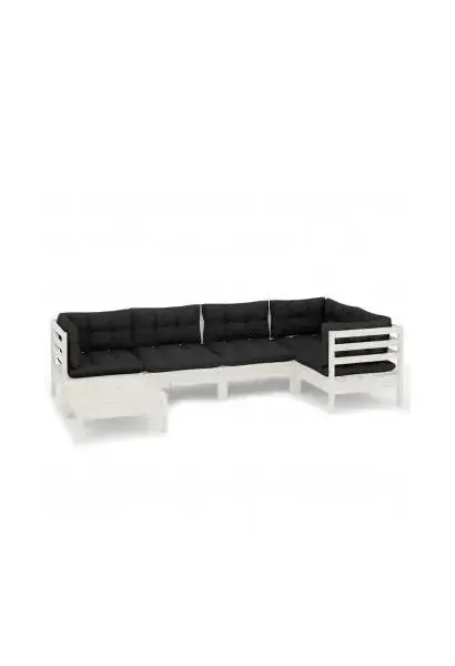 VIDAXL 3096539 Conjunto para jardín de 6 piezas de mesa con sofás de madera de pino Blancos y cojines gris antracita de vidaXL