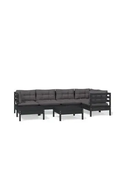 VIDAXL 3096548 Juego de sofás para jardín de 7 piezas con cojines hecho en madera color negro y gris oscuro vidax de vidaXL