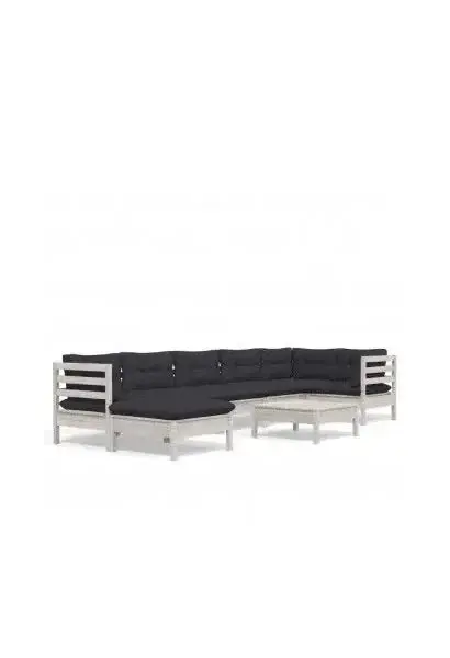 VIDAXL 3096557 Conjunto de muebles para jardín fabricados en madera de pino de color blanco con cojines gris de vidaXL