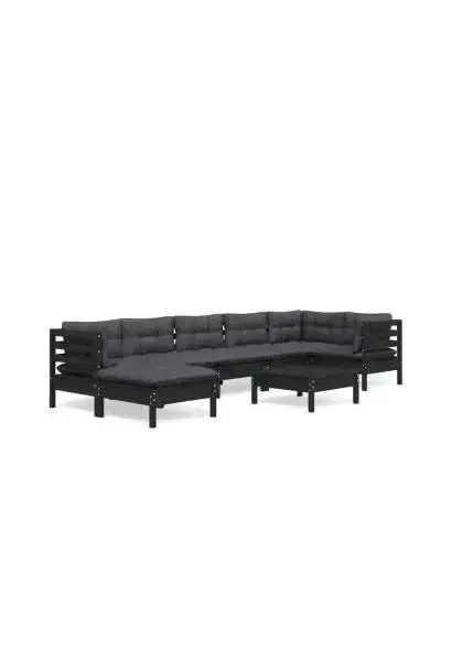 VIDAXL 3096560 Juego de sofás para jardín de 8 piezas con cojines y mesa hecho en madera color negro y gris oscuro de vidaXL
