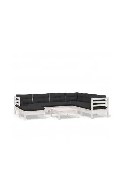 VIDAXL 3096654 Conjunto de muebles para jardín de madera de pino acabado blanco con cojines gris antracita de vidaXL