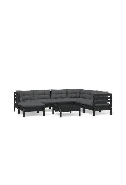 VIDAXL 3096657 Juego de sofás para jardín de 8 piezas con cojines hecho en madera color negro y gris antracita de vidaXL