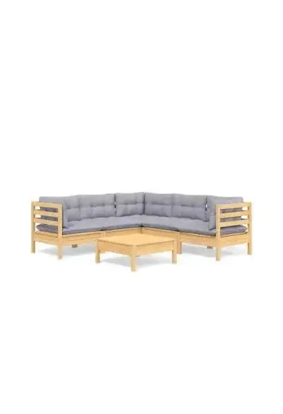 VIDAXL 3096676 Juego de muebles para jardín de 6 piezas con cojines hecho en madera color madera natural y gris de vidaXL