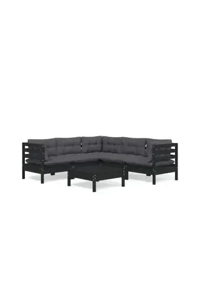 VIDAXL 3096681 Juego de muebles para jardín de 6 piezas con cojines hecho en madera color negro y gris oscuro de vidaXL