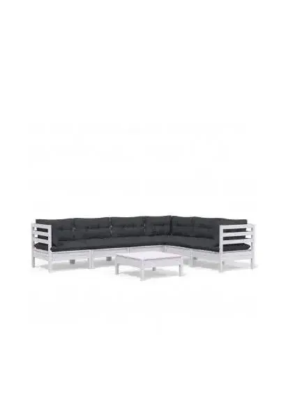 VIDAXL 3096690 Conjunto de muebles de jardín 7 piezas de madera de pino con cojines gris antracita de vidaXL