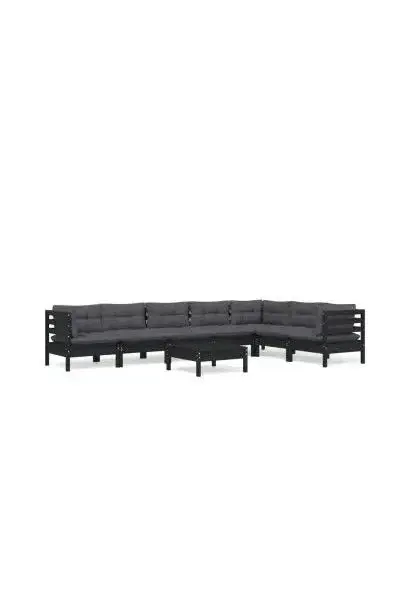 VIDAXL 3096705 Juego de muebles para jardín de 8 piezas con cojines y mesa hecho en madera color negro de vidaXL