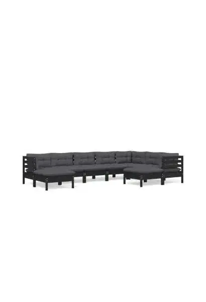 VIDAXL 3096711 Juego de muebles para jardín de 9 piezas con cojines y reposapiés hecho en madera color negro de vidaXL