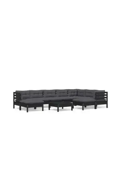 VIDAXL 3096717 Juego de muebles para jardín de 10 piezas con cojines y mesa hecho en madera color negro de vidaXL