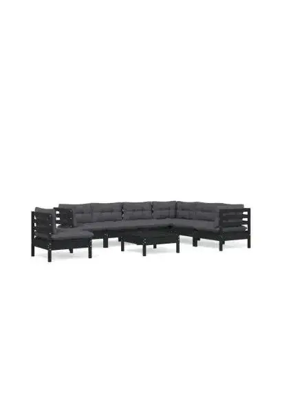VIDAXL 3096729 Juego de muebles para jardín de 8 piezas hecho en madera maciza de pino con cojines color gris oscuro de vidaXL
