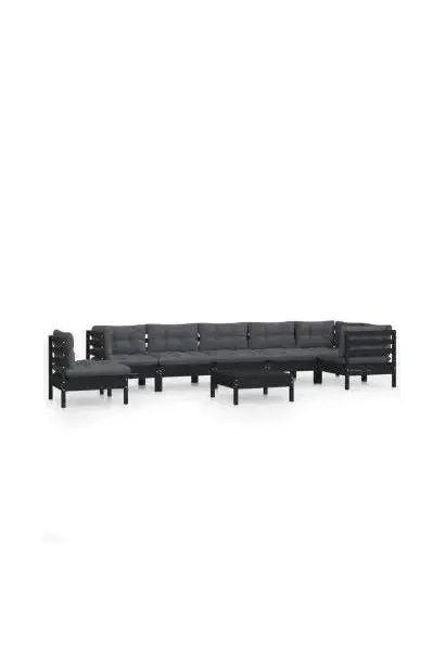 VIDAXL 3096741 Juego de muebles para jardín de 9 piezas hecho en madera de pino con mesa y cojines color gris oscuro de vidaXL