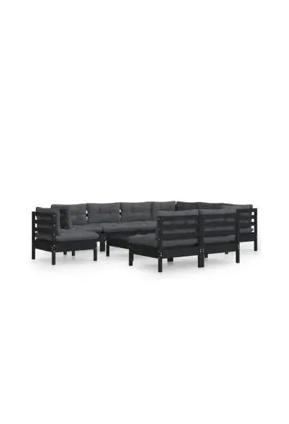 VIDAXL 3096753 Juego de sillones para jardín de 10 piezas hecho en madera de pino con mesa y cojines color gris oscuro de vidaXL