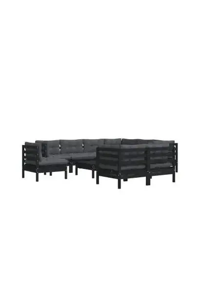 VIDAXL 3096777 Juego de sillones para jardín de 10 piezas hecho en madera de pino con mesa y cojines color gris antracita oscuro de vidaXL