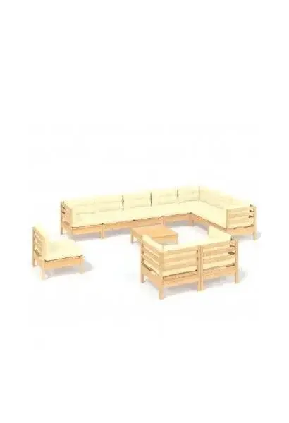 VIDAXL 3096785 Conjunto moderno de muebles para exteriores con cojines en color crema y natural de vidaXL