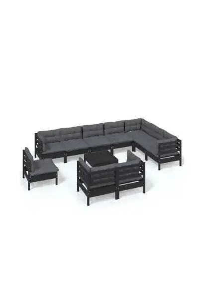 VIDAXL 3096789 Juego de muebles para jardín 11 piezas con cojines y mesa hecho en madera color negro y gris oscuro de vidaXL