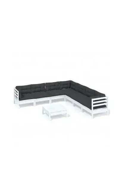 VIDAXL 3096798 Conjunto de muebles para jardín en acabado blanco con cojines de asiento y respaldo gris de vidaXL