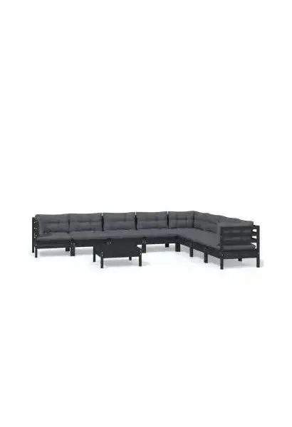 VIDAXL 3096813 Juego de muebles para jardín 9 piezas con mesa hecho en madera con cojines color gris oscuro de vidaXL