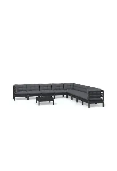 VIDAXL 3096825 Juego de muebles para jardín 10 piezas con mesa hecho en madera con cojines color gris oscuro de vidaXL