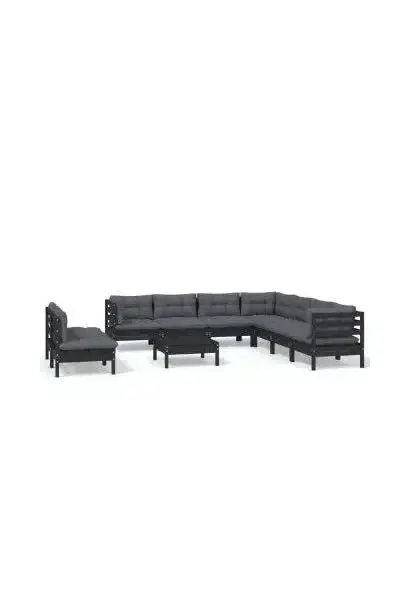 VIDAXL 3096837 Juego de muebles para jardín 10 piezas con mesa hecho en madera de pino con cojines color gris oscuro de vidaXL