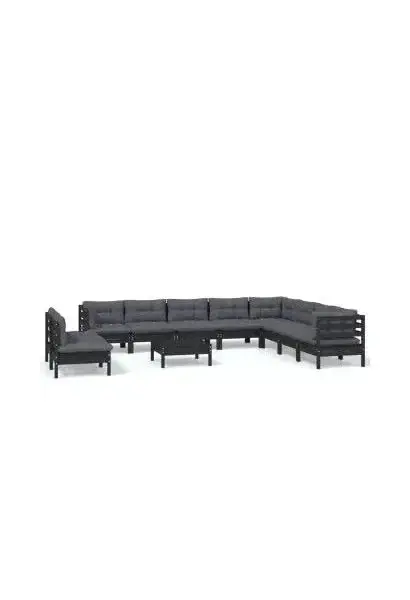 VIDAXL 3096849 Juego de muebles para jardín 11 piezas con mesa hecho en madera con cojines color gris oscuro de vidaXL