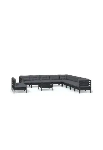 VIDAXL 3096861 Juego de sillones para jardín hecho en madera de pino de 12 piezas con mesa y cojines color gris oscuro de vidaXL