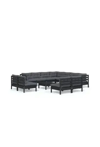 VIDAXL 3096873 Set modular para jardín hecho en madera de pino de 11 piezas con mesa y cojines color gris oscuro de vidaXL