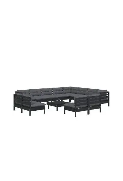 VIDAXL 3096885 Set modular para jardín hecho en madera de pino de 13 piezas con mesa y cojines color gris oscuro de vidaXL