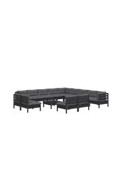 VIDAXL 3096897 Set modular para jardín hecho en madera de pino de 14 piezas con mesa y cojines color gris oscuro de vidaXL