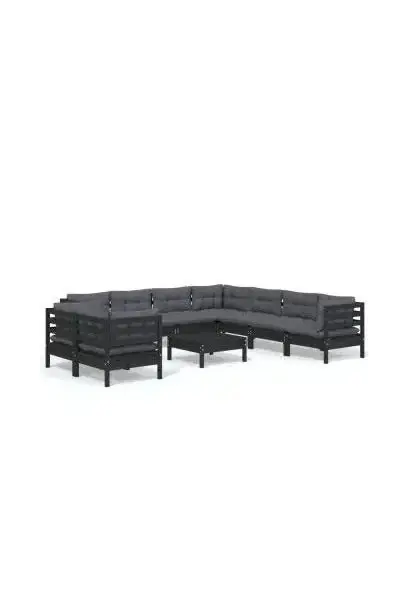 VIDAXL 3096909 Set modular para jardín hecho en madera de pino de 10 piezas con mesa y cojines color gris oscuro de vidaXL