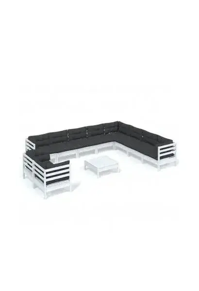 VIDAXL 3096918 Set de muebles de jardín de madera de pino blanco y gris antracita 11 piezas de vidaXL