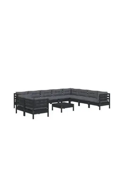 VIDAXL 3096921 Set modular de jardín con mesa y sillones fabricado en madera de pino de 11 piezas con cojines color gris oscuro de vidaXL