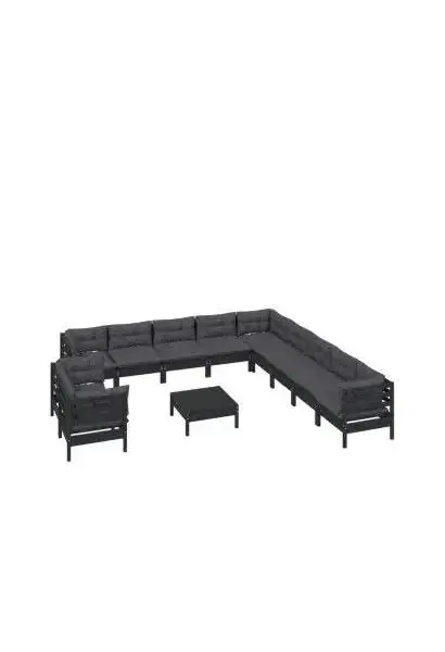 VIDAXL 3096933 Set de sillones para jardín hecho en madera de pino de 12 piezas con mesa y cojines color gris oscuro de vidaXL
