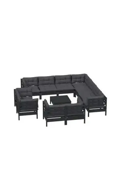 VIDAXL 3096945 Juego de sillones para jardín hecho en madera de pino de 12 piezas con mesa y cojines color gris antracita oscuro de vidaXL