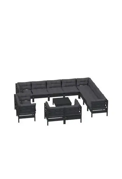 VIDAXL 3096957 Juego de sillones para jardín hecho en madera de pino de 13 piezas con mesa y cojines color gris oscuro de vidaXL