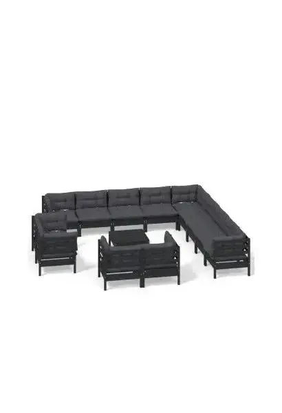 VIDAXL 3096969 Juego de muebles para jardín hecho en madera de pino de 14 piezas con mesa y cojines color gris oscuro de vidaXL