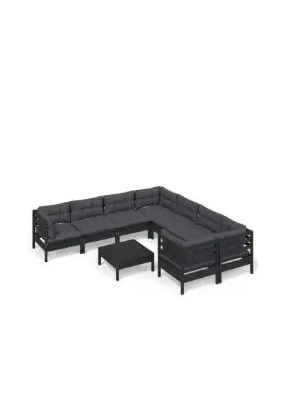VIDAXL 3096981 Set de muebles para exterior de 9 piezas fabricado en madera de pino con mesa y cojines color gris oscuro de vidaXL