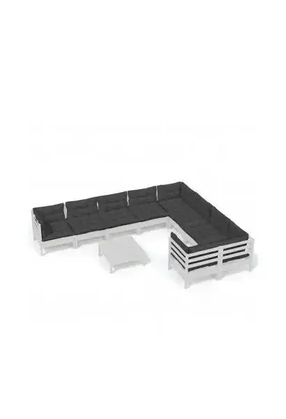 VIDAXL 3096990 Set de muebles de jardín de madera de pino blanco y gris antracita 10 piezas de vidaXL