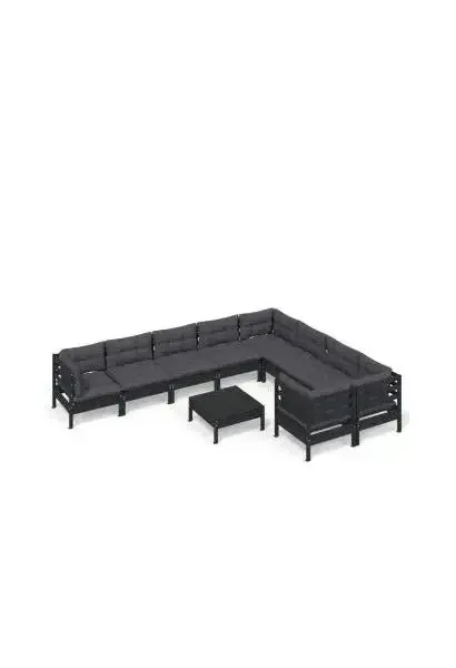 VIDAXL 3096993 Juego de muebles para jardín hecho en madera de pino de 10 piezas con mesa y cojines color gris oscuro de vidaXL