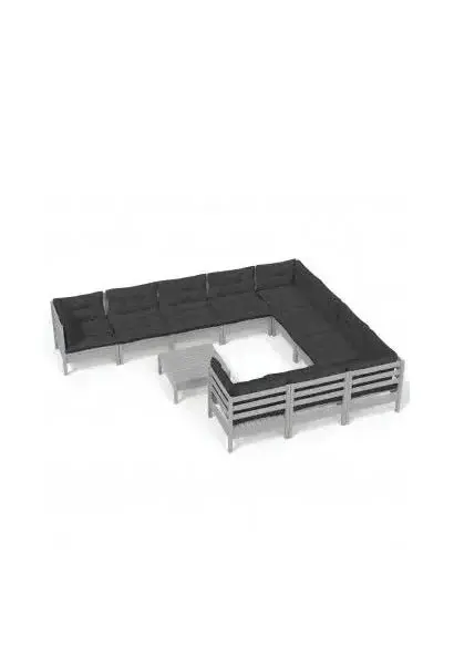 VIDAXL 3097003 Juego de 11 sofás modulares con cojines y mesa para jardín de madera de pino gris de vidaXL