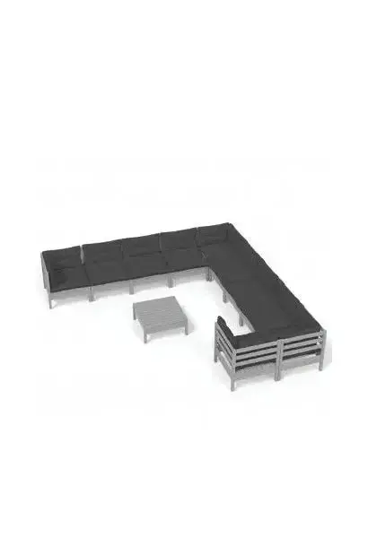 VIDAXL 3097015 Juego de sofás con cojines y mesa para exteriores de madera maciza de pino gris de vidaXL