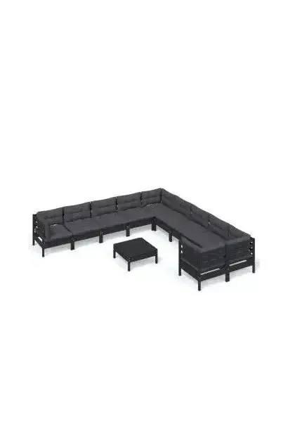 VIDAXL 3097017 Juego de muebles para jardín hecho en madera de pino de 11 piezas con mesa y cojines color gris antracita oscuro de vidaXL