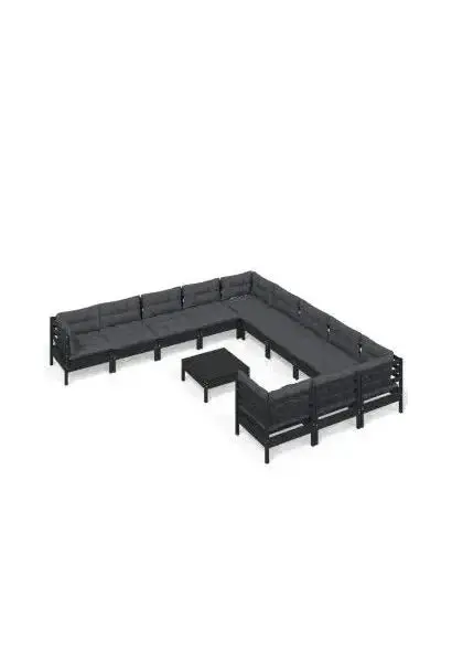 VIDAXL 3097029 Juego de muebles para jardín hecho en madera de pino de 12 piezas con mesa y cojines color gris oscuro de vidaXL