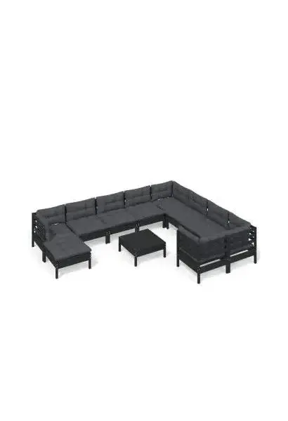 VIDAXL 3097041 Set de muebles para jardín hecho en madera de pino de 11 piezas con mesa y cojines color gris oscuro de vidaXL