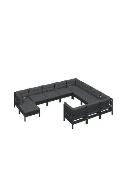 VIDAXL 3097047 Juego de sillones para jardín de 11 piezas hecho en madera con reposapiés color negro y cojines color gris oscuro de vidaXL
