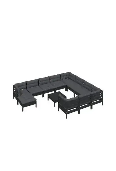 VIDAXL 3097053 Set de muebles para jardín hecho en madera de pino de 12 piezas con mesa y cojines color gris oscuro de vidaXL