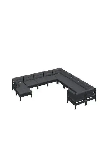 VIDAXL 3097059 Set de sillones para jardín de 11 piezas hecho en madera con reposapiés color negro y cojines color gris oscuro de vidaXL