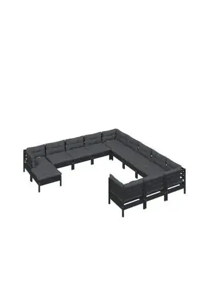 VIDAXL 3097071 Set de sillones para jardín de 12 piezas hecho en madera con reposapiés color negro y cojines color gris oscuro de vidaXL