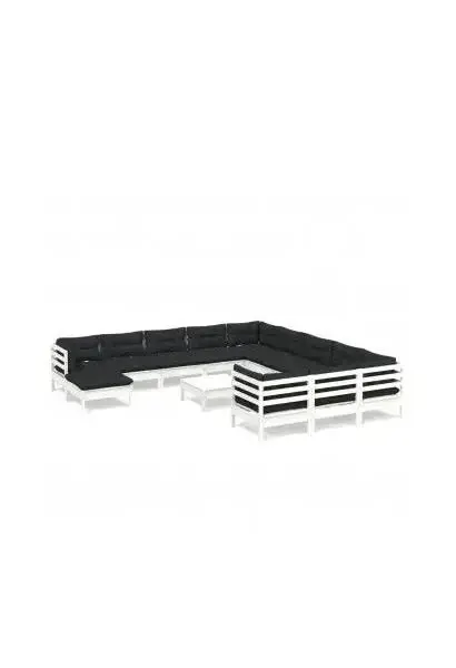 VIDAXL 3097074 Muebles para el jardín con cojines de 13 piezas fabricado en madera maciza en color blanco de vidaXL
