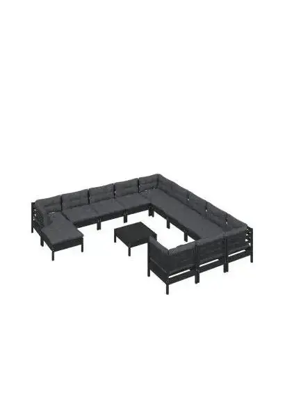 VIDAXL 3097077 Set modular de muebles para jardín hecho en madera de pino de 13 piezas con mesa y cojines color gris oscuro de vidaXL